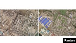 지난 4월 1일(왼쪽)과 지난 6월 20일 촬영된 북한 함흥 지역의 미사일 제조공장 모습 위성사진. 최근의 위성사진에서 확장 건설된 것으로 보이는 미사일 제조공장 모습이 포착됐다.