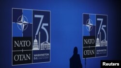 Comemoração do 75º aniversário da aliança num evento da NATO, em Washington D.C., EUA