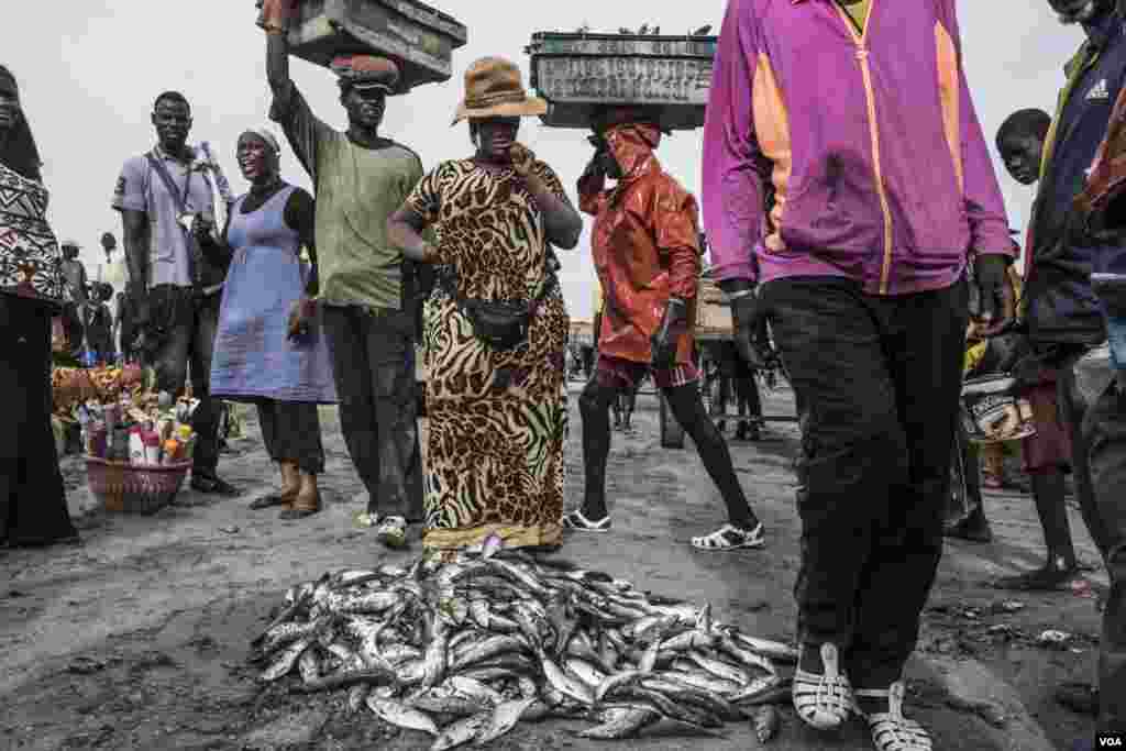 Most of the lag-lagal wear floppy hats and cover their arms and legs. Absa Mbaye is a lag-lagal, or reseller of fish. Joal, Senegal, May 30, 2017. (R. Shryock/VOA)