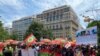 Members of the Oromo Ethiopian community in the U.S. demonstrate in Washington, on July 17, 2020, in support of the Oromo minority in Ethiopia.