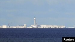 FILE - Chinese structures are pictured at the disputed Spratlys in South China Sea, April 21, 2017.