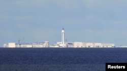 FILE - Chinese structures are pictured at the disputed Spratlys in South China Sea, April 21, 2017.