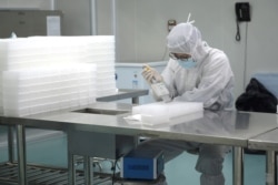 A technician works in a laboratory that manufactures testing kits for the new coronavirus at the medical laboratory company Da An Gene Co in Guangzhou, Guangdong province, China, Jan. 28, 2020.