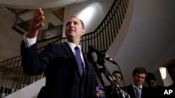 Rep. Adam Schiff, D-Calif., ranking member of the House Committee on Intelligence, speaks during a media availability after a closed-door meeting of the House Intelligence Committee on Capitol Hill, Feb. 5, 2018.