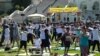 Yoga Practitioners Bring Mats to the Lawn of US Capitol