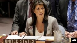 美国常驻联合国代表黑利在安理会上发言 - 资料照片