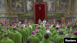 Pope Francis is seen during the last day of the four-day meeting on the global sexual abuse crisis, at the Vatican, Feb. 24, 2019, in this screen grab taken from video. 