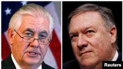 Kombinasi foto Menlu As Rex Tillerson saat berada di Addis Ababa, Ethiopia, 8 Maret 2018 (kiri) dan Direktur CIA, Mike Pompeo di Gedung Capitol, Washington DC, 13 Februari 2018. (Foto: dok).