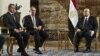 Egypt’s interim president Adly Mansour (R) meets with Russian Foreign Minister Sergey Lavrov (2-L), and Russian Defense Minister Sergei Shoygu (L) on November 14, 2013 at the presidential palace in Cairo. 