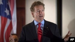 Sen. Rand Paul, R-Ky., speaks to supporters in Hebron, Kentucky, Aug. 11, 2017.