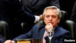 FILE - Argentina's President Alberto Fernandez, in San Miguel de Tucuman, Argentina, Oct. 29, 2019.