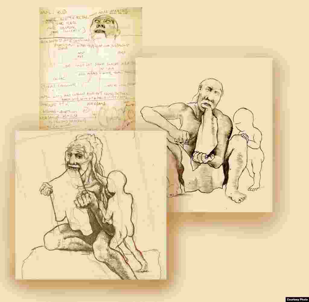 Serangkaian gambar yang memulai karya mengenai Neanderthals dalam pameran tersebut. (John Gurche, “Shaping Humanity”)