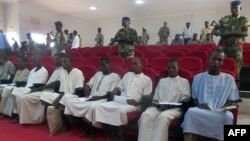 Suspected members of Boko Haram sitting in court in N'Djamena, Chad, Aug. 26, 2015.