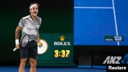Tennis - Australian Open - Melbourne Park, Melbourne, Australia - 29/1/17 Switzerland's Roger Federer celebrates after winning his Men's singles final match against Spain's Rafael Nadal. 
