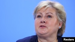 Perdana Menteri Norwegia Erna Solberg menghadiri pertemuan di Berlin, di Jerman, 29 Juni 2017. Solberg akan berkunjung ke Washington minggu ini untuk bertemu Presiden Donald Trump.