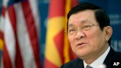 FILE - When Vietnam's President Truong Tan Sang prepared to open a patriotic musical show with a speech, the Chinese song "Ode to Motherland" was played.