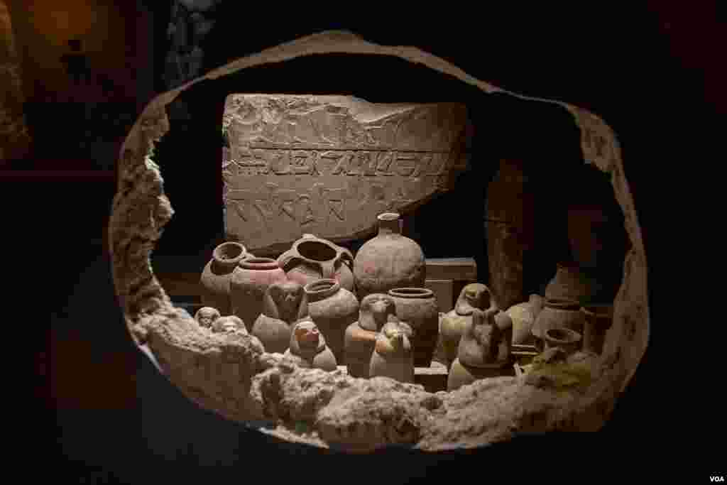 The museum contains a pharaonic tomb designed to simulate the mountainous nature of the tombs and contains coffins and pharaoh mummies. (Hamada Elrasam/VOA)