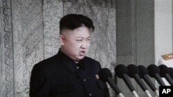 KRT电视画面显示金正恩4月15日在平壤金日成百年冥诞大型纪念活动上首次发表公开讲话。