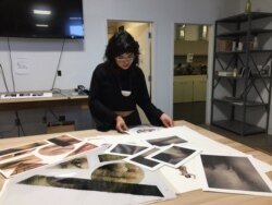 Dolores Scarlett Cortez, a senior at the Institute of American Indian Arts, hopes to use her talents in printmaking and photography as an art therapist to help members of her indigenous community,in Santa Fe, N.M., Oct. 9, 2019. (Julie Taboh/VOA)