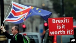 Poster protivnika Breksita ispred zgrade parlamenta u Londonu, 4. septembra 2018.