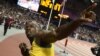 Jamaica's Usain Bolt reacts after winning the men's 100 meters race, August 5, 2012.
