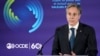 Secretary of State Antony Blinken speaks during a Blue Dot Network Discussion at the Organization for Economic Cooperation and Development's Ministerial Council Meeting, Oct. 5, 2021, in Paris. 