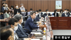 이인영 한국 통일부장관이 6일 제316차 남북교류협력추진협의회에서 발언하고 있다. 사진제공=한국 통일부.