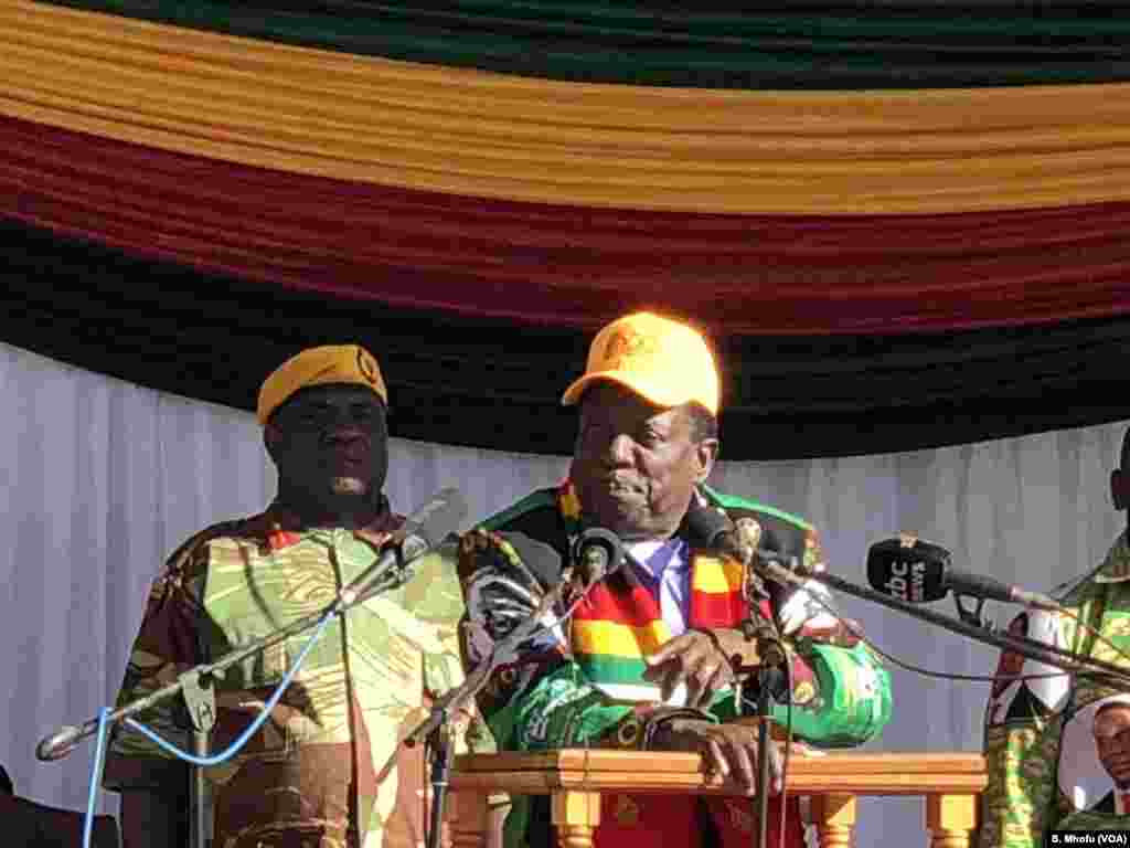 President Emmerson Mnangagwa addresses members of ruling Zanu PF in Mutoko, June 9, 2018, about 150 km east of Harare.