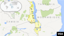 Mapa mostrando o Malawi e Tanzânia separados pelo Lago Niassa. 